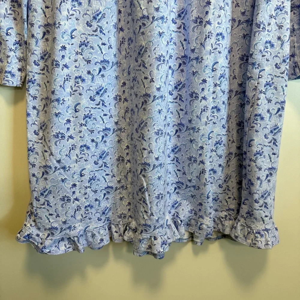 EILEEN WEST Blue Floral Long Sleeve Nightgown Sleep M Medium